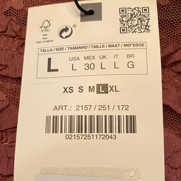 Zara ruffled sheer, pink/mauve long sleeve blouse boho-size L, NWT Easter color - Picture 10 of 10